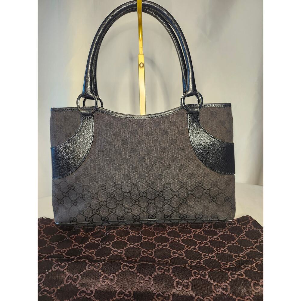 SOLD Gucci GG Canvas Black Tote Shoulder Bag Leather Trim Vintage with Dust Bag